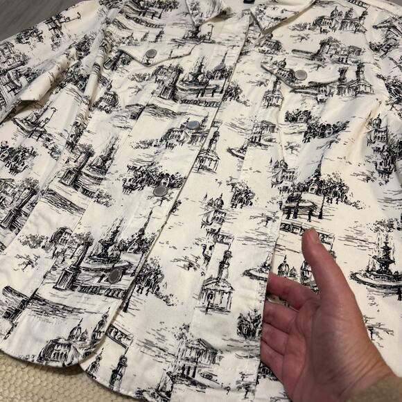 NWT White Black Paris City Print Charter Club Denim Jacket Button Front Sz XXL - Picture 4 of 11